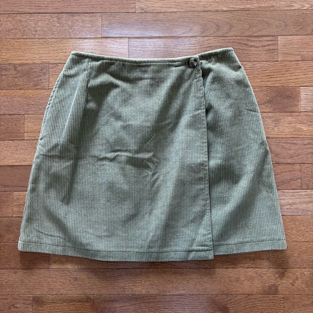 Harve Benard Olive Green Corduroy Mini Skirt